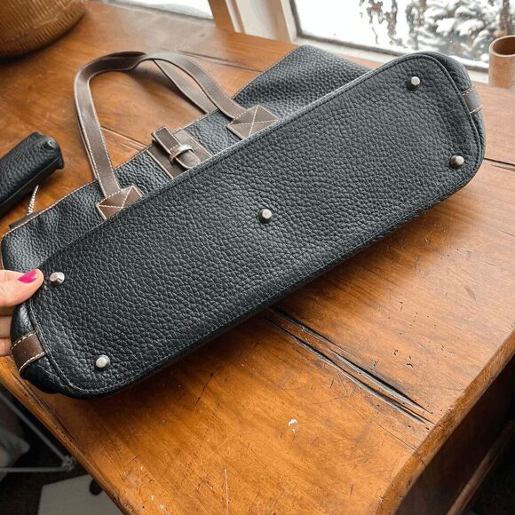 Talbots Made in Italy Black Pebbled Leather Tote Bag w/ Pouch - Picture 7 of 10